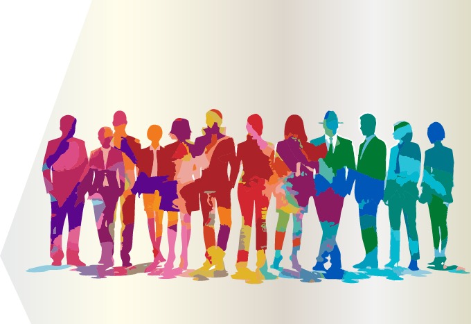 Gemälde mit farbigen Strichmännchen